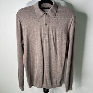 A Day's March Men's Brown Tan Long Sleeve Button Down Merino Wool Shirt Large